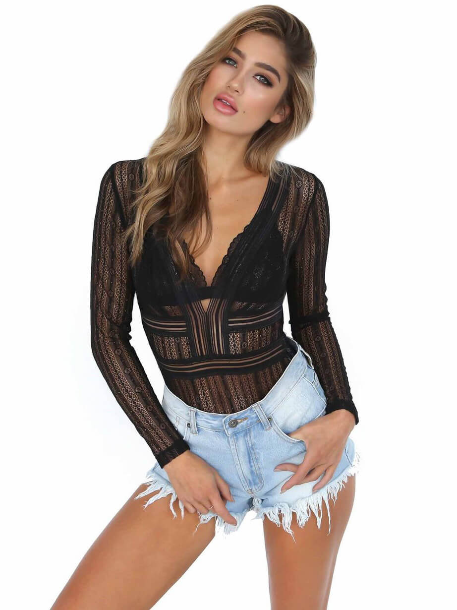 Euro Sexy Deep V Neck Lace Bodysuit Wholesale7 Blog Latest Fashion News And Trends